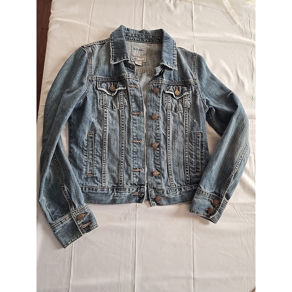 Vintage Vtg Old Navy Womens Distressed Denim Jacket Coat Small Blue Jean